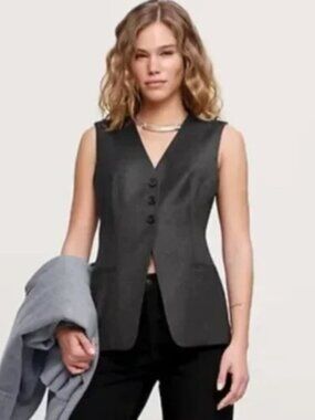 Banana Republic Black Linen Blend Cutaway Vest, XS, NWT